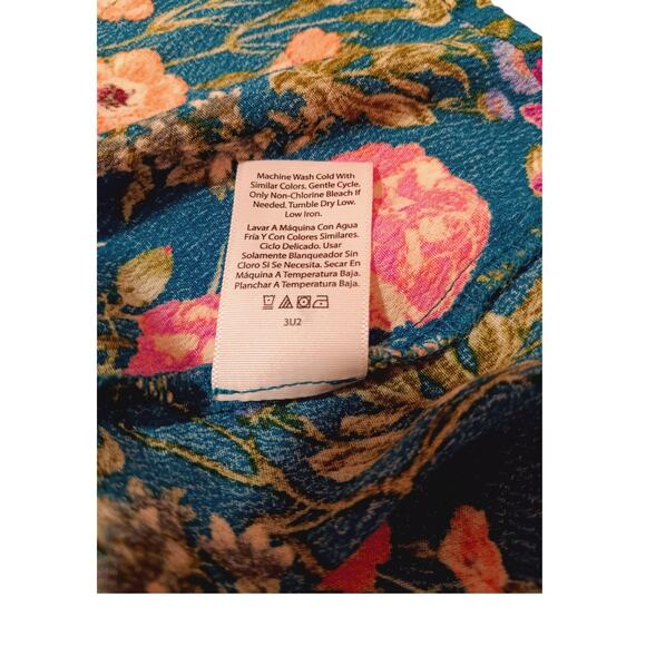TERRA & SKY Floral Boho Top Blouse Plus 5X 32/34 Smocked Flowy Comfort Teal Pink - Picture 5 of 8